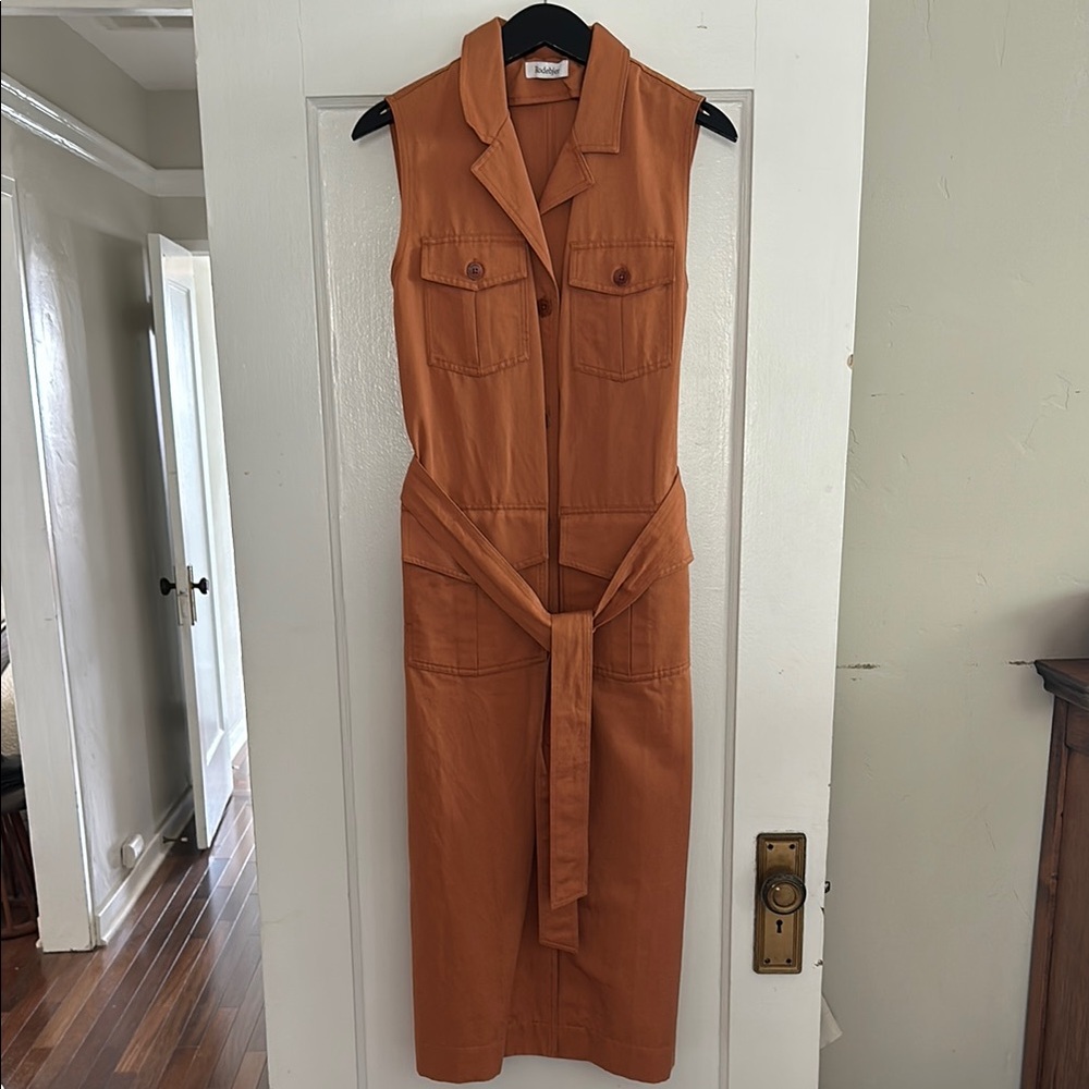 Orange Sleeveless Belted Dress